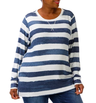 Thumbnail 1: BOBEAU Plus Long Sleeve Striped Tunic Sweater Top 