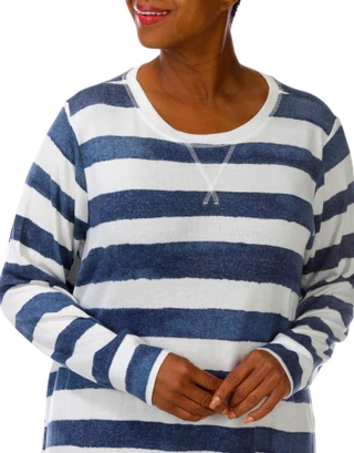 Thumbnail 5: BOBEAU Plus Long Sleeve Striped Tunic Sweater Top 