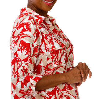 Thumbnail 3: Coral Bay Plus 3/4 Roll Tab Sleeve Floral Top 