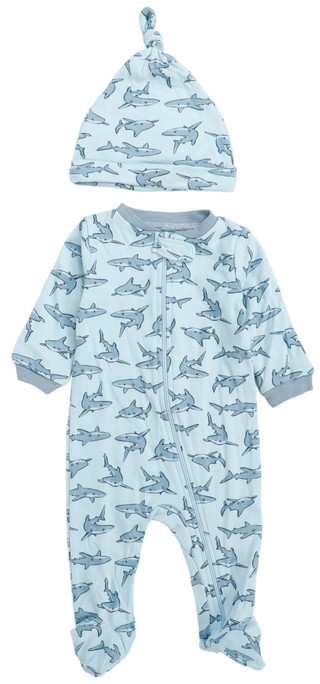Thumbnail 1: Wrangler Baby Boys 2 Pc Shark Print Footed Sleeper Set 