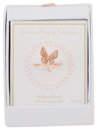 Thumbnail 1: City by City Rose Gold Mother of Pearl Butterfly Ring 