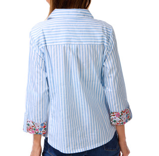 Thumbnail 2: Coral Bay Womens 3/4 Sleeve Floral Striped Button Down Top 
