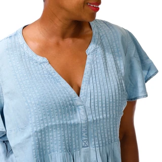 Thumbnail 3: Liverpool Plus Short Sleeve Split Neck Pintuck Peasant Top 