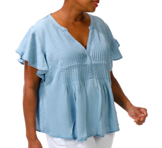 Thumbnail 4: Liverpool Plus Short Sleeve Split Neck Pintuck Peasant Top 