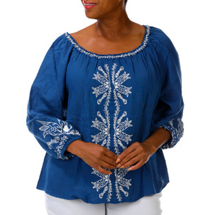 Thumbnail 2: Liverpool Plus 3/4 Sleeve Embroidered Scoop Neck Top 