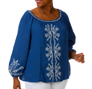 Thumbnail 1: Liverpool Plus 3/4 Sleeve Embroidered Scoop Neck Top 
