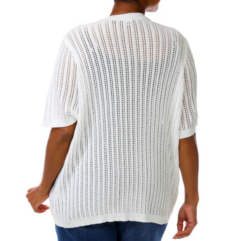 Thumbnail 3: Cyrus Plus Short Sleeve Open Stitch Solid Cardigan 