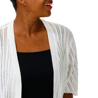 Thumbnail 5: Cyrus Plus Short Sleeve Open Stitch Solid Cardigan 