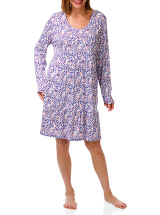 Thumbnail 1: White Orchid Womens Long Sleeve Tiered Floral Sleep Gown 