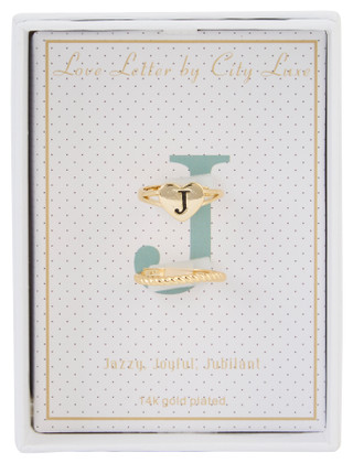 Thumbnail 1: City by City 2 Pc Gold Plated J Initial Heart Ring Set 