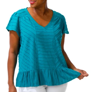 Thumbnail 1: Liverpool Plus Short Sleeve Textured Peplum Knit Top 