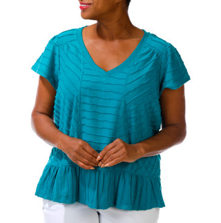 Thumbnail 2: Liverpool Plus Short Sleeve Textured Peplum Knit Top 