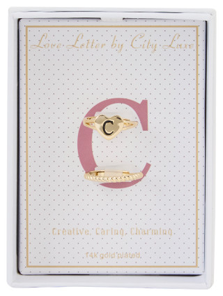 Thumbnail 1: City by City 2 Pc Gold Plated C Initial Heart Ring Set 