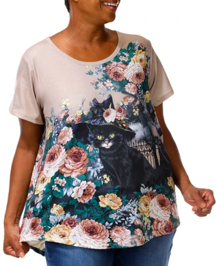 Thumbnail 1: ONE WORLD Plus Short Sleeve Harvest Bloom Top 