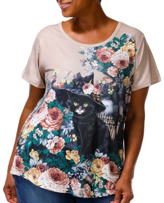 Thumbnail 2: ONE WORLD Plus Short Sleeve Harvest Bloom Top 