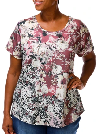 Thumbnail 3: ONE WORLD Plus Short Sleeve Harvest Bloom Top 