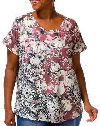 Thumbnail 1: ONE WORLD Plus Short Sleeve Harvest Bloom Top 