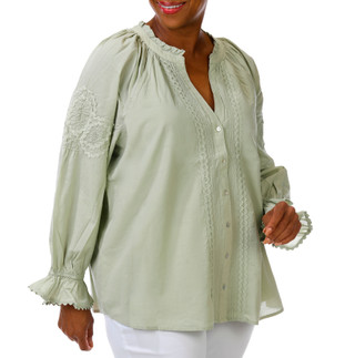 Thumbnail 3: Liverpool Plus Long Sleeve Split Neck Button Down Top 