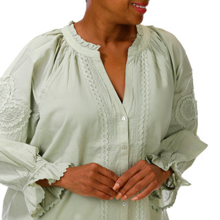 Thumbnail 5: Liverpool Plus Long Sleeve Split Neck Button Down Top 