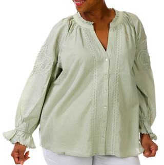 Thumbnail 1: Liverpool Plus Long Sleeve Split Neck Button Down Top 