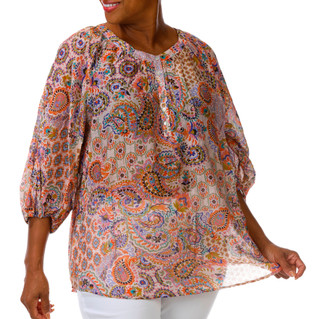 Thumbnail 2: Vince Camuto Plus 3/4 Sleeve Floral Paisley Print Top 