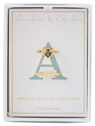 Thumbnail 1: City by City 2 Pc Gold Plated A Initial Heart Ring Set 