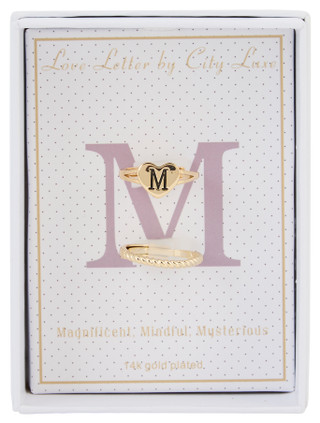 Thumbnail 1: City by City 2 Pc Gold Plated M Initial Heart Ring Set 