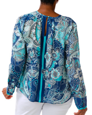 Thumbnail 2: Liverpool Plus Long Sleeve Floral Paisley Keyhole Top 