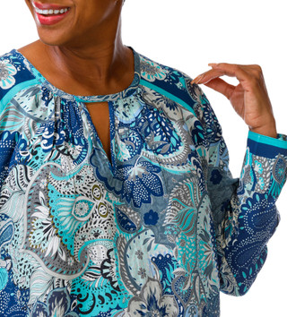 Thumbnail 3: Liverpool Plus Long Sleeve Floral Paisley Keyhole Top 