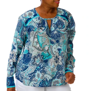 Thumbnail 1: Liverpool Plus Long Sleeve Floral Paisley Keyhole Top 