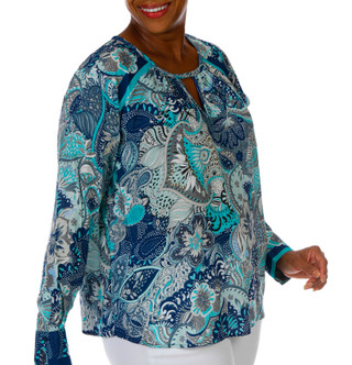 Thumbnail 5: Liverpool Plus Long Sleeve Floral Paisley Keyhole Top 