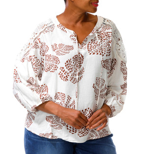Thumbnail 5: Zac & Rachel Plus 3/4 Sleeve Split Tie Neck Printed Top 