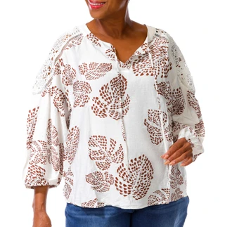 Thumbnail 1: Zac & Rachel Plus 3/4 Sleeve Split Tie Neck Printed Top 