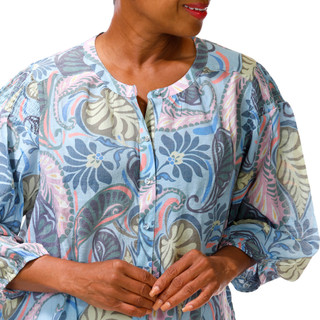 Thumbnail 2: Zac & Rachel Plus 3/4 Sleeve Paisley Button Down Tie Front Top 