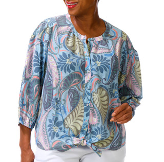 Thumbnail 6: Zac & Rachel Plus 3/4 Sleeve Paisley Button Down Tie Front Top 