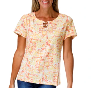 Thumbnail 1: Hearts of Palm Women's Short Sleeve Beaded Neck Top 