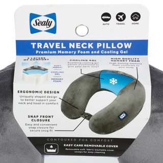 Thumbnail 3: SEALY POSTUREPEDIC Cooling Gel Memory Foam Travel Neck Pillow - Gray 