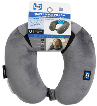 Thumbnail 1: SEALY POSTUREPEDIC Cooling Gel Memory Foam Travel Neck Pillow - Gray 