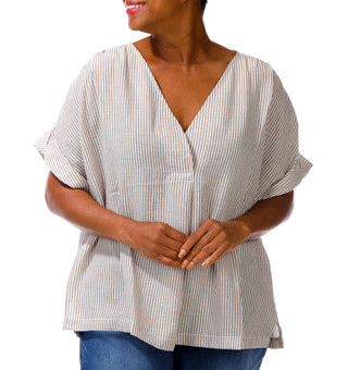 Thumbnail 3: MAX STUDIO Plus Short Sleeve Pinstripe V Neck Dolman Top 