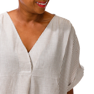Thumbnail 4: MAX STUDIO Plus Short Sleeve Pinstripe V Neck Dolman Top 