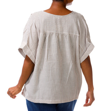 Thumbnail 5: MAX STUDIO Plus Short Sleeve Pinstripe V Neck Dolman Top 
