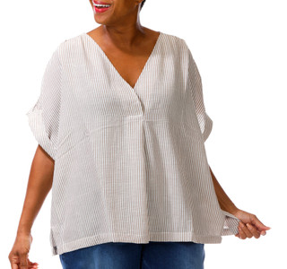 Thumbnail 1: MAX STUDIO Plus Short Sleeve Pinstripe V Neck Dolman Top 