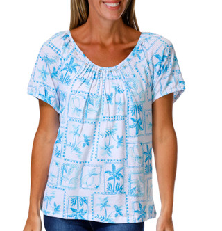 Thumbnail 1: Hearts of Palm Women's Short Sleeve Crinkle Peasant Top 