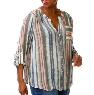 Thumbnail 4: Zac & Rachel Plus 3/4 Sleeve Split Neck Button Down Top 