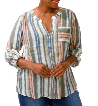 Thumbnail 1: Zac & Rachel Plus 3/4 Sleeve Split Neck Button Down Top 