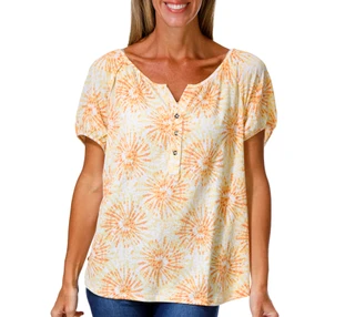 Thumbnail 1: Hearts of Palm Women's Short Sleeve Crinkle Henley Top 