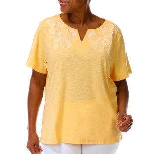 Thumbnail 1: Coral Bay Plus Short Sleeve Floral Split Neck Top 