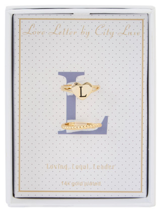 Thumbnail 1: City by City 2 Pc Gold Plated L Initial Heart Ring Set 