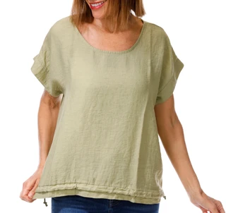 Thumbnail 1: Cristina Vergani Women's Short Sleeve Linen Drawstring Top 
