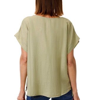 Thumbnail 2: Cristina Vergani Women's Short Sleeve Linen Drawstring Top 